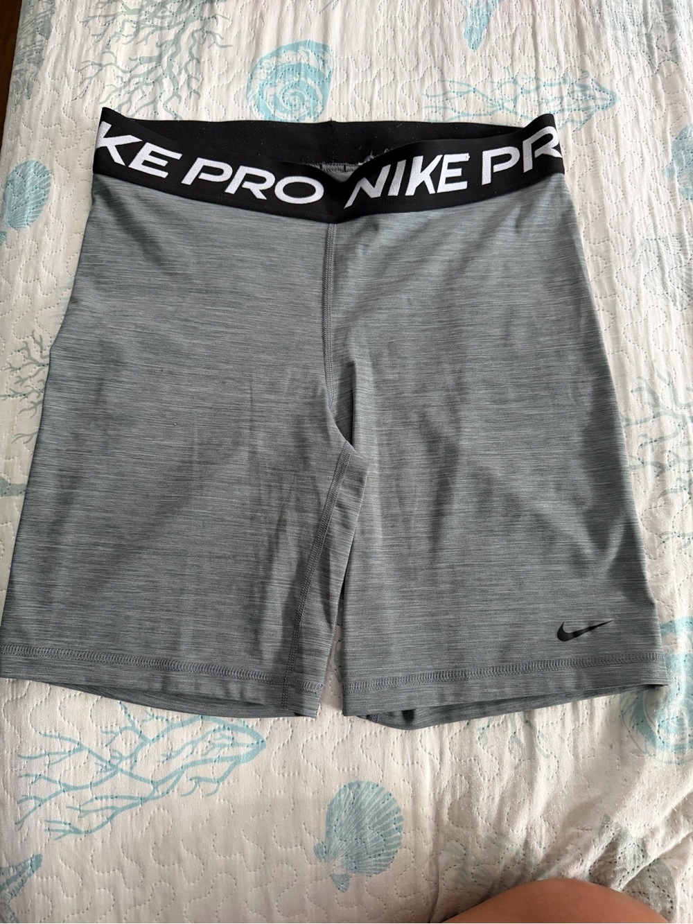 Nike Women’s Pro Gray Athletic Compression Shorts with Black Waistband